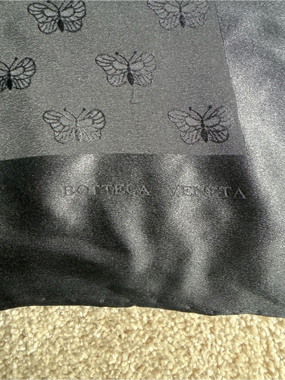 Bottega Veneta Black Butterfly Jacquard Silk Scarf